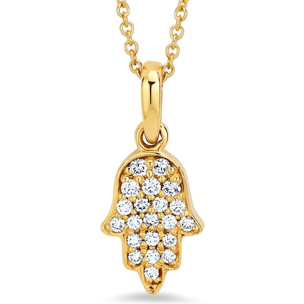 14 kt Yellow Gold and Natural Diamond Pave Hamsa Pendant